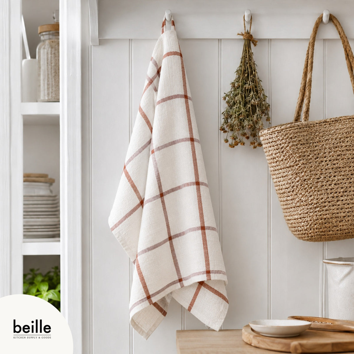 Beille 5pc 100% Cotton Oversized Dish Towel Set Kitchen Accessories (4 Colors)