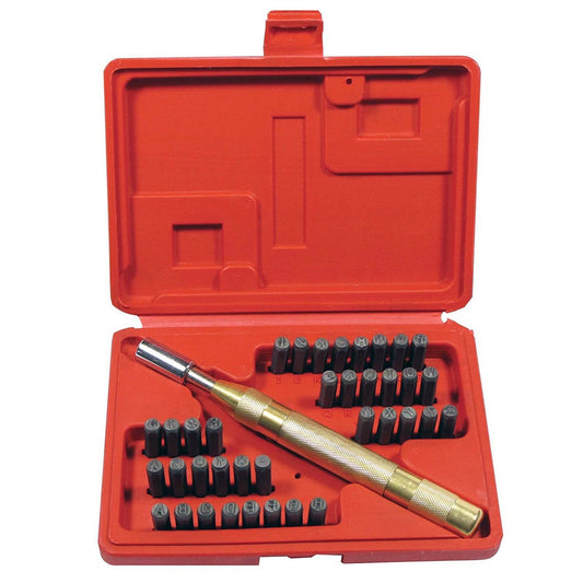 ToolTreaux metal number and letter stamping set with auto punch and storage case 38pc