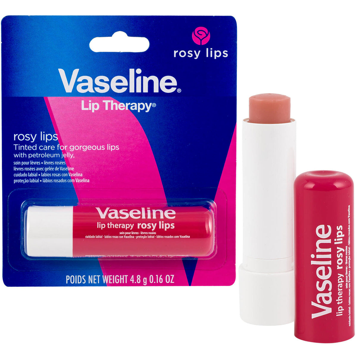 Vaseline Lip Therapy Rosy Lips .16oz Pink Tinted Lip Balm Pure Petroleum Jelly, view 4