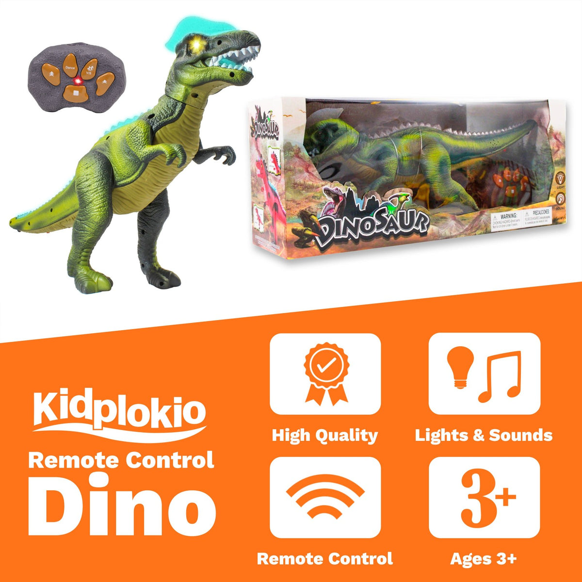 Kidplokio RC Remote Control Green T Rex Dinosaur Toys with LED Lights, Sounds,, view 3