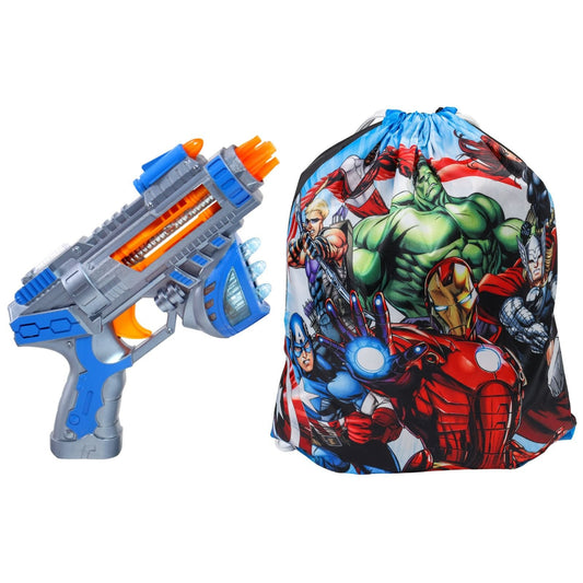 Kidplokio blue blaster and superhero cinch bag for boys ages 3 and up
