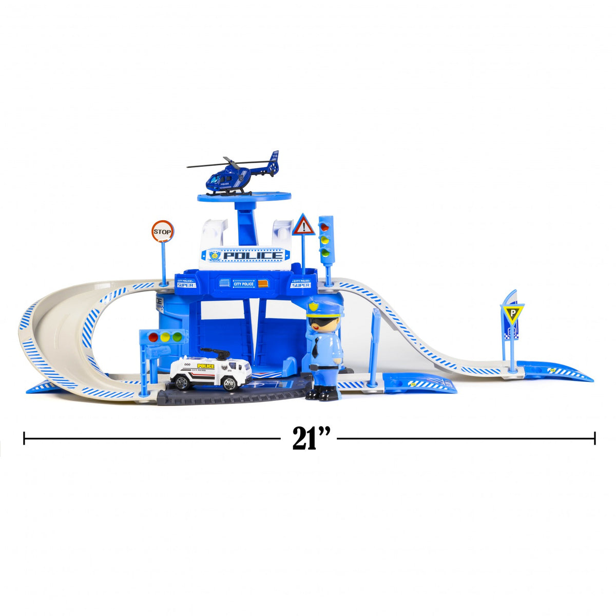 Kidplokio 41pc Police Station for Toy Cars Playset, Blue, Boys, Ages 3+, view 9