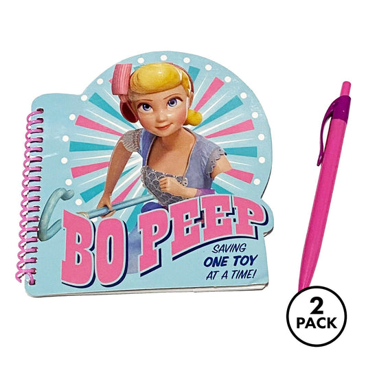 Set of two Toy Story 4 Bo Peep-shaped spiral notebooks, each with a pink pen, for kids.