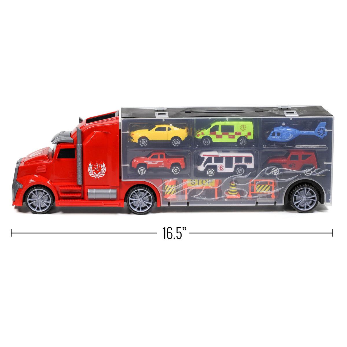 Kidplokio 1:24 Scale Diecast 11pc Hot Rod Car Carrier Truck for Toy Race Cars, view 7
