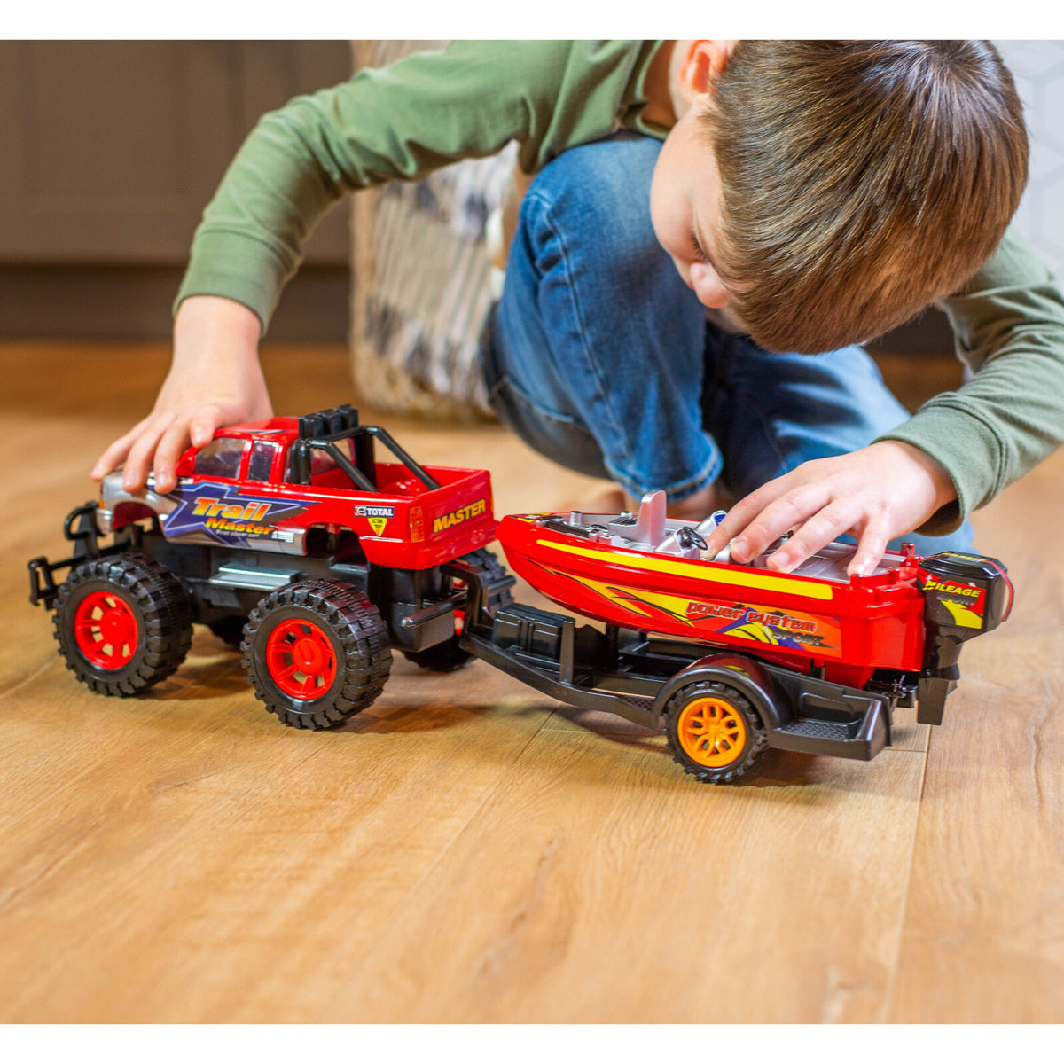 Kidplokio Friction Power Off Road Monster Truck Toy Boat Trailer Hitch for Boys, view 7