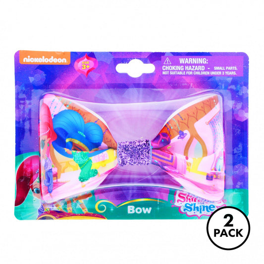 Shimmer and Shine themed hair bow barrettes and sparkle clips, two shown as a matching set.