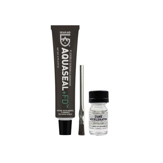 Gear Aid Aquaseal repair adhesive and Cotol-240 cure accelerator tubes, compact outdoor kit.