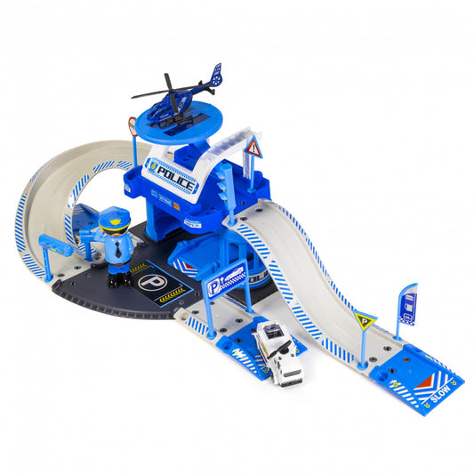 Kidplokio 41 piece blue police station playset for toy cars, for boys ages 3+