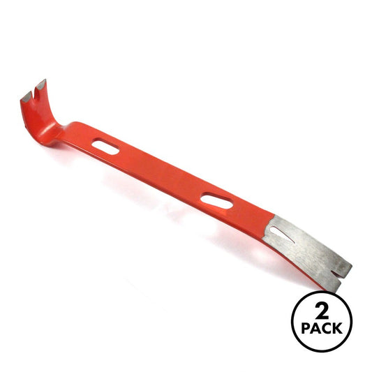 Two heavy duty flat nail pullers made of forged steel, each measuring 15 inches, cats paw carpenters style.