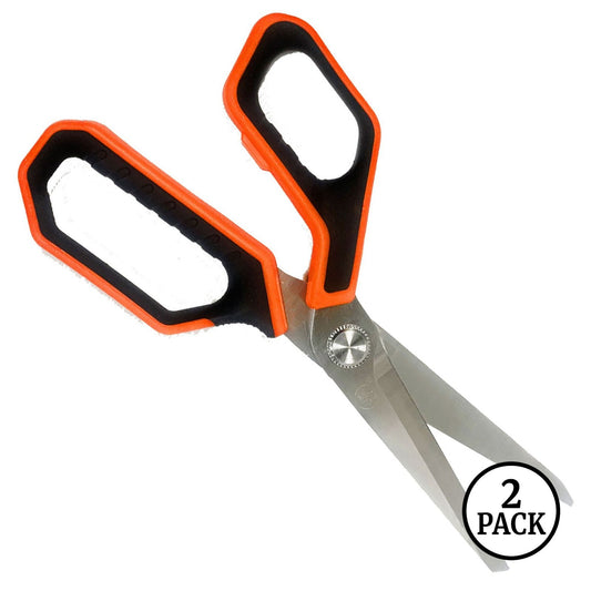 Two ToolTreaux 8.5-inch scissors with stainless steel blades and nonslip grip handles.