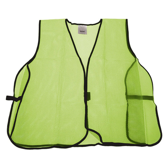 Lime green mesh safety vest in unisex, one-size-fits-all style