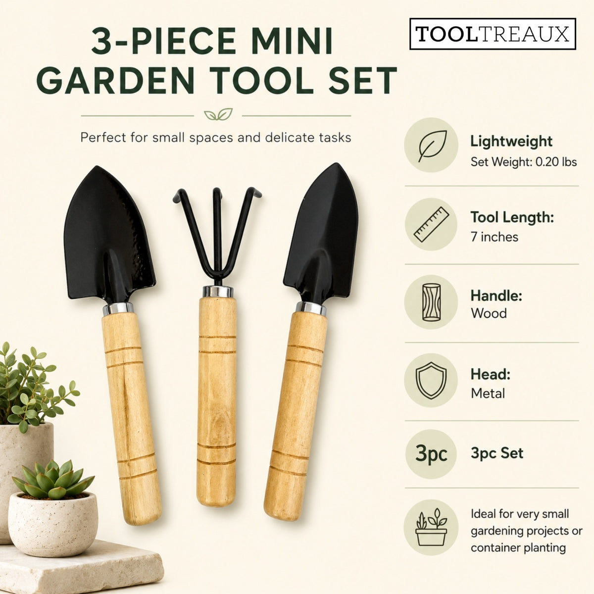 ToolTreaux 3pc Mini Garden Tools Set with Hand Trowels and Cultivator (7 Inches), view 4