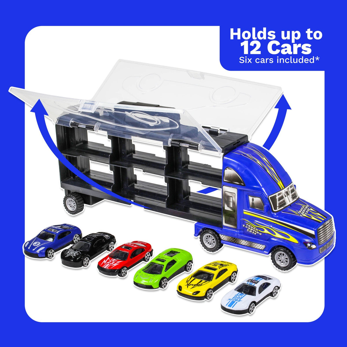 Kidplokio 7pc Blue Semi Truck Toy Car Carrier Diecast Playset for Boys 3 and Up, view 4
