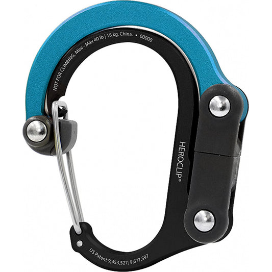 HEROCLIP mini carabiner clip hook in black and blue color combination