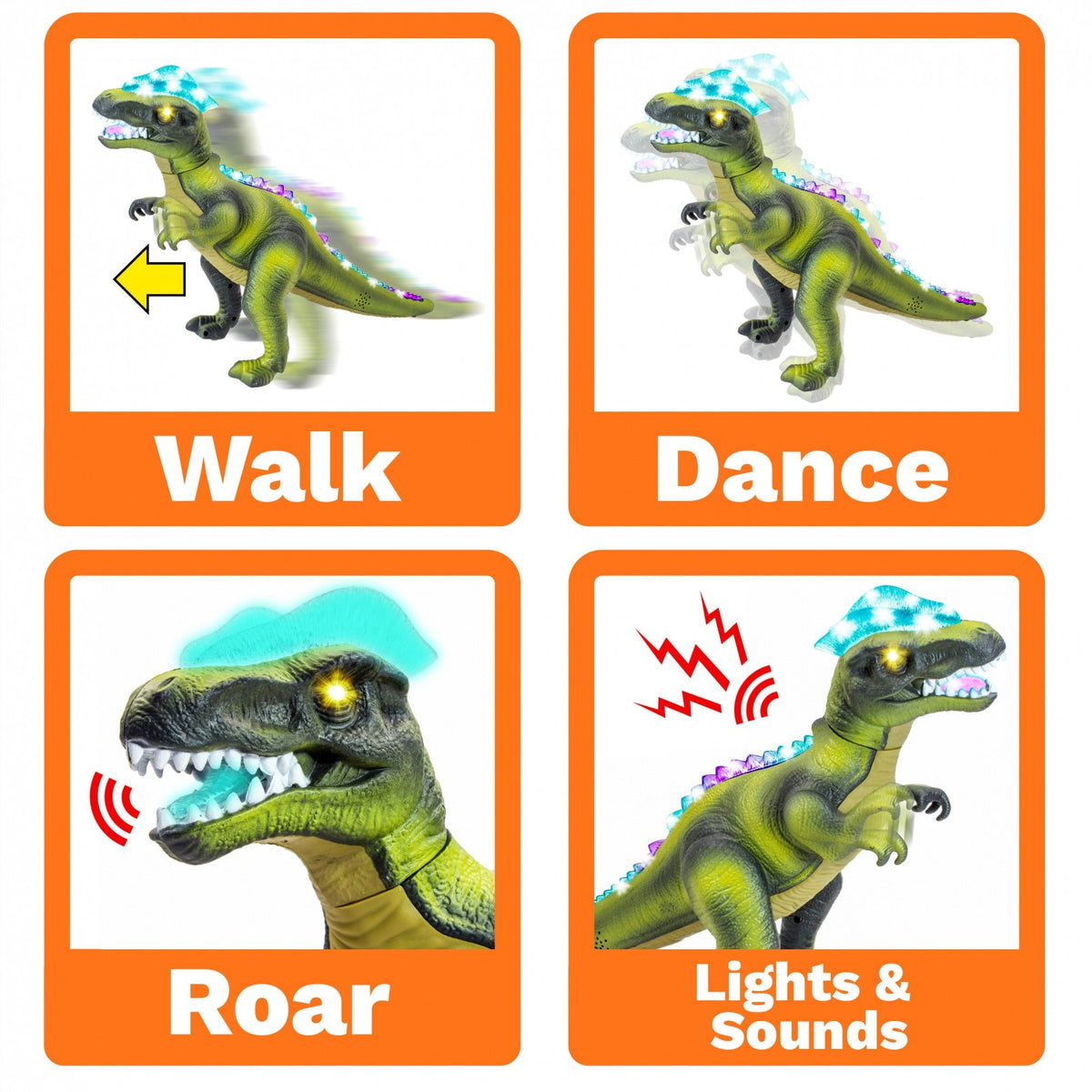 Kidplokio RC Remote Control Green T Rex Dinosaur Toys with LED Lights, Sounds,, view 2