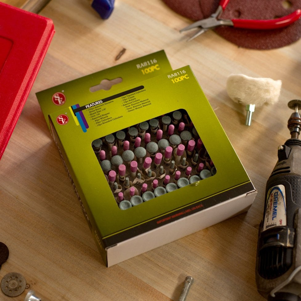 ToolTreaux Assorted Abrasive Stone Burrs with Mandrels High Speed Sanding 100pc, view 5