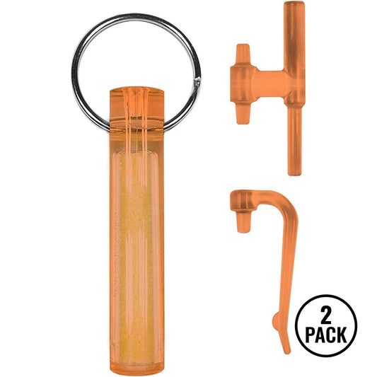 Two orange GEAR AID Ni Glo 2 inch glowing keychains for SCUBA and night fishing