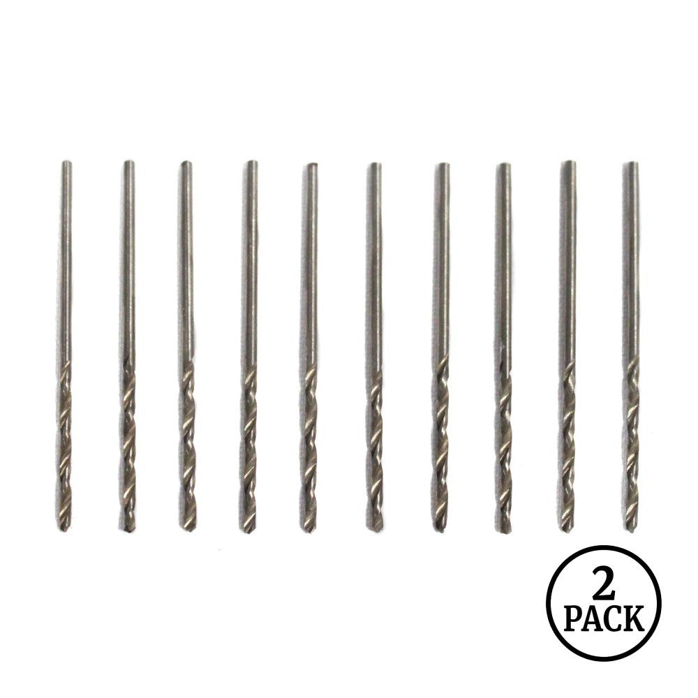 two packs of 10 high speed steel drill bits, #53 size, each with a 1/16 inch shank