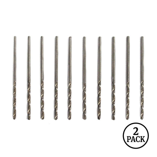 two packs of 10 high speed steel drill bits, #53 size, each with a 1/16 inch shank