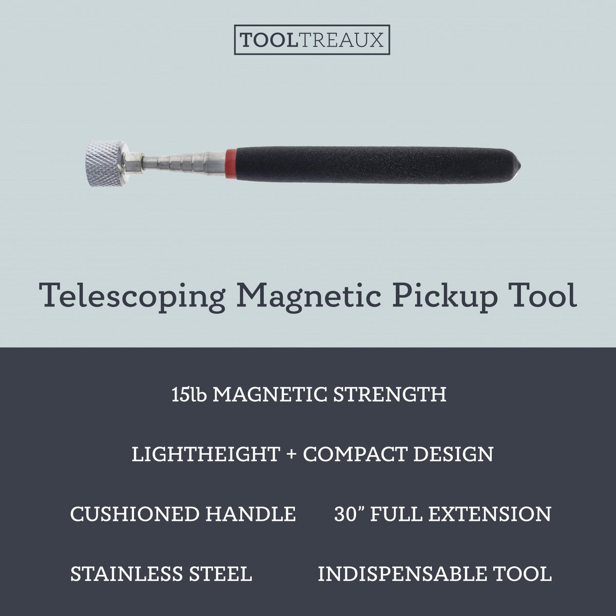 ToolTreaux 30 Inch Telescoping Magnetic Pickup Tool for 15lb Magnetic Strength, view 2