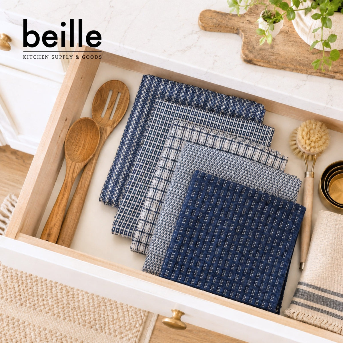 2 Pack Beille 100% Cotton Kitchen Dish Cloths, Machine Washable Towels, 10pk