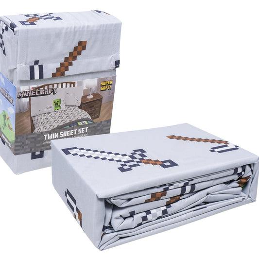 Grey Minecraft bedding twin sheet set with Mojang design