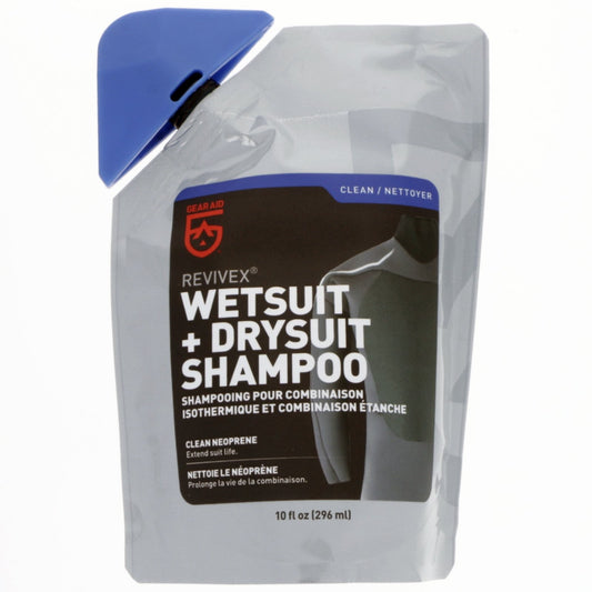 10oz bottle labeled shampoo cleaner for wetsuit and drysuit care, intended for marine and scuba dive gear