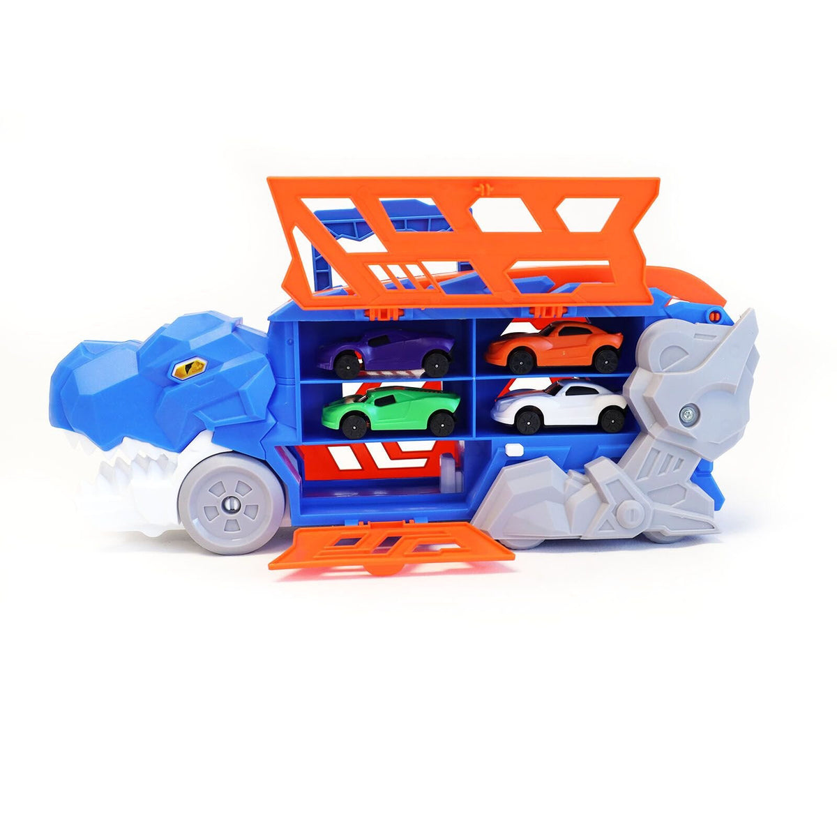 Kidplokio 3 in 1 Ultimate T Rex Diecast Cars Transporter Truck Toy (2 Colors), view 3