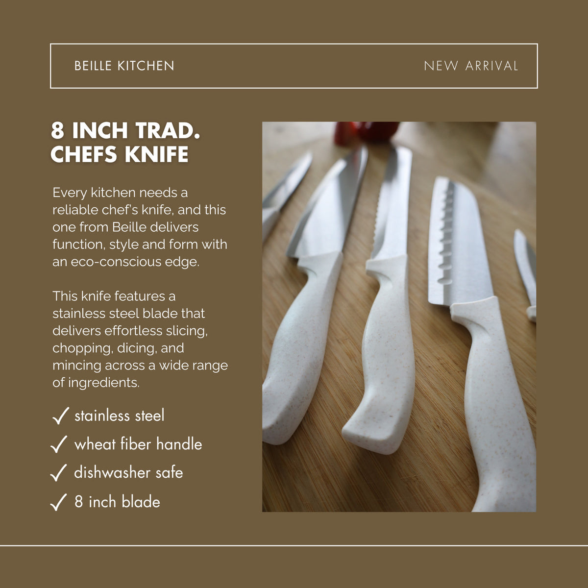 Beille Stainless Steel and Wheat Fiber Handle Kitchen Knives (Many Styles)