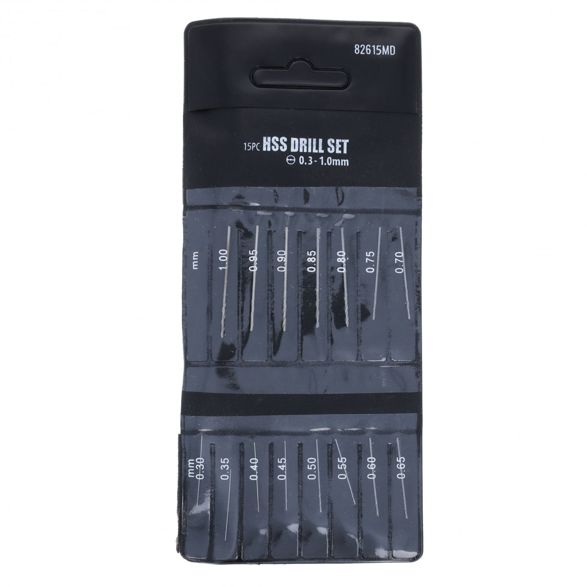 set of 15 mini drill bits ranging from .3mm to 1mm sizes