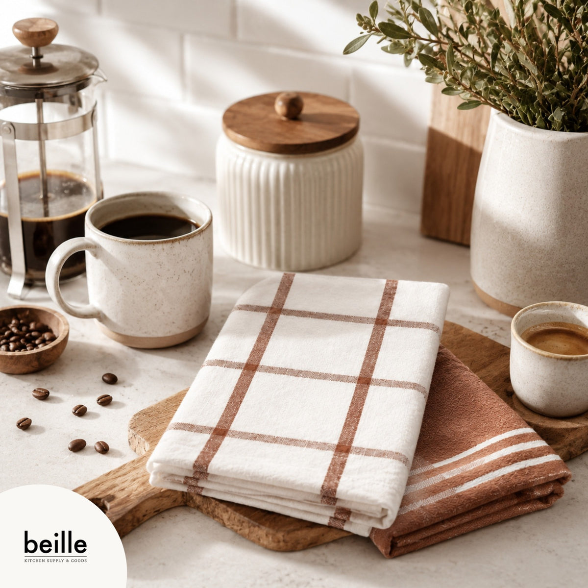Beille 5pc 100% Cotton Oversized Dish Towel Set Kitchen Accessories (4 Colors)