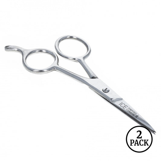 two 4.5 inch stainless steel hairdressing scissors side by side