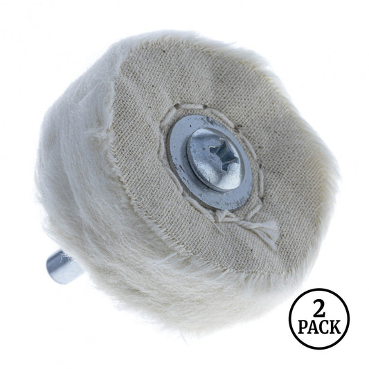 two soft muslin polishing buff wheels, white, 2 inch diameter, packaged as a 2 pack