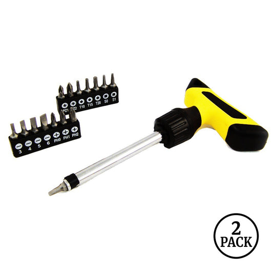 Two ratchet screwdriver handle sets with magnetized bits, 16 pieces each