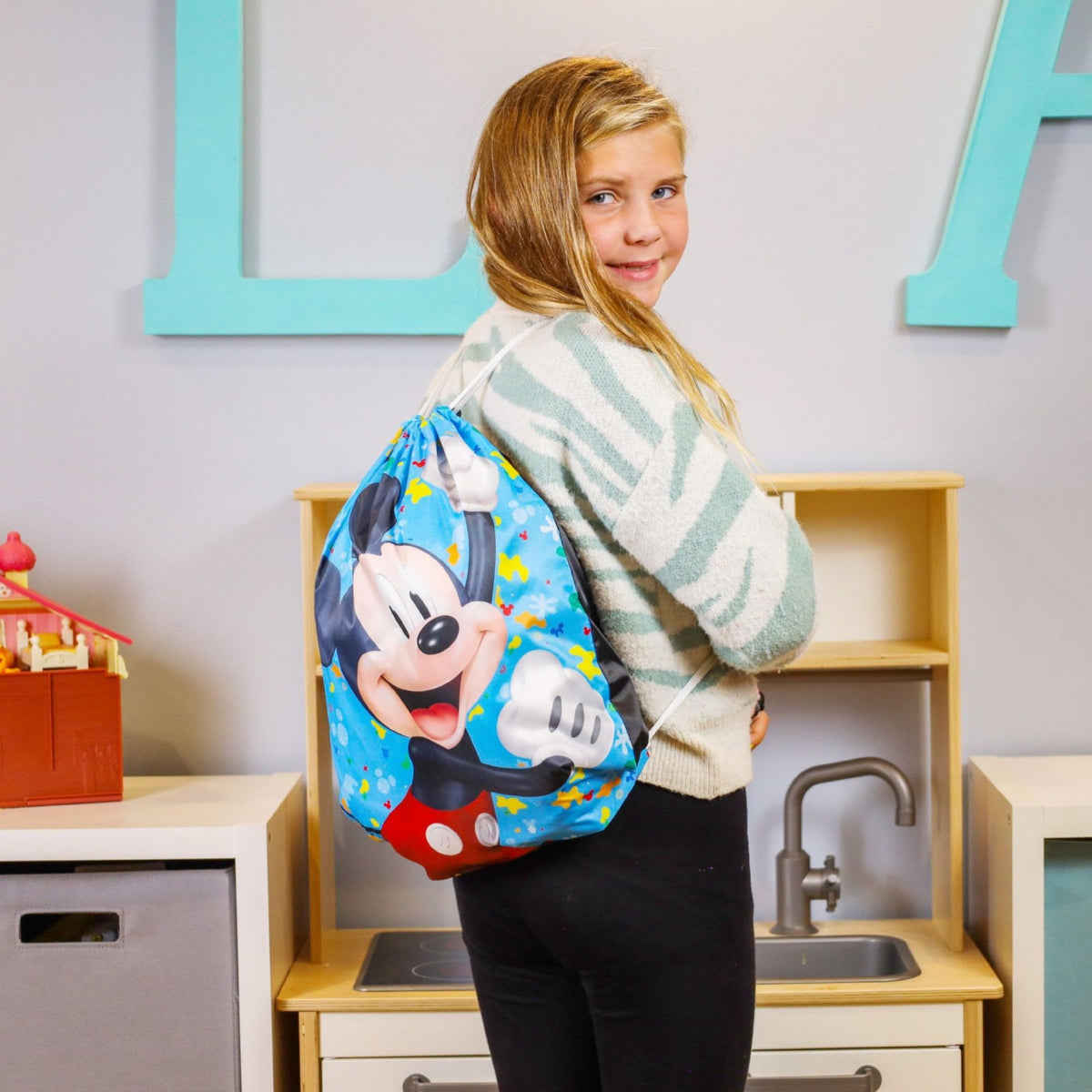 Disney Mickey Mouse 13pc Cinch Bag Drawstring Backpack Toys Bundle Kids Age 3+, view 8