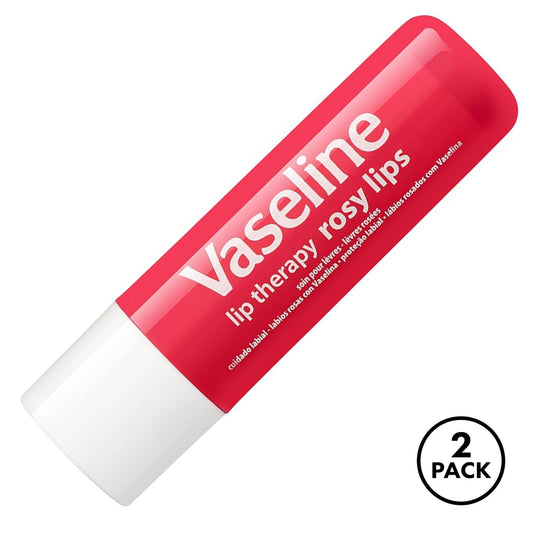 Two Vaseline Lip Therapy Rosy .16oz pink tinted lip balms in compact packaging