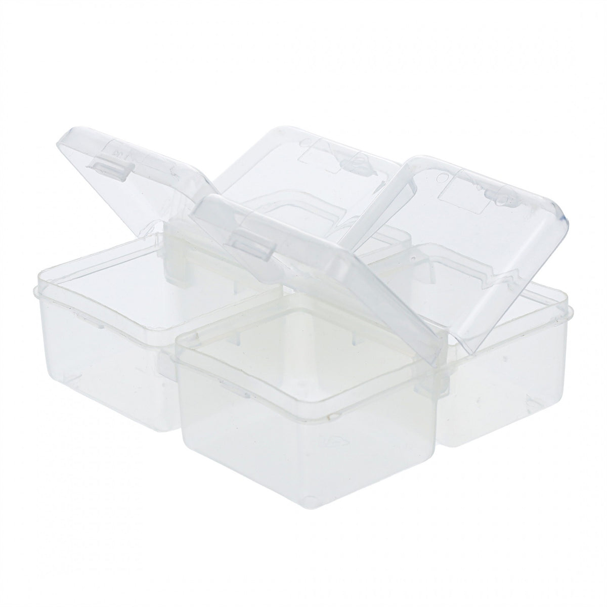 Clear plastic organizer with four compartments and pop top lid