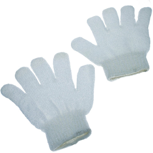 white exfoliating bath mitt shower accessory on plain background
