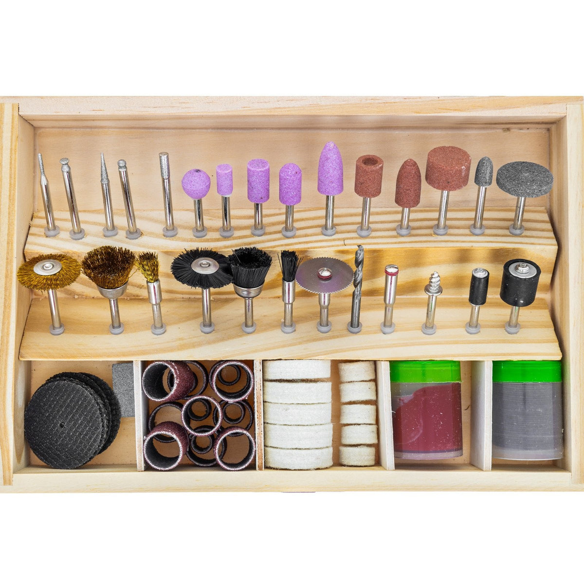 Universal Tool 100pc Polish Sand Cut Rotary Accessory Set in Wooden Box, view 7
