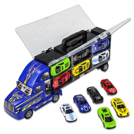 Kidplokio 7pc Blue Semi Truck Toy Car Carrier Diecast Playset for Boys 3 and Up, view 2