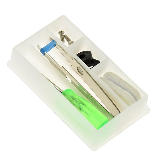 Twelve-piece compact glasses repair kit with case for repairing most eyeglasses