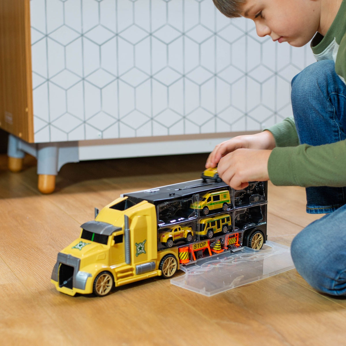 Kids Racing Game Play Mat Diecast Metal Toy Car Carrier Playset 11pc, view 5