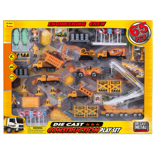 Kidplokio 65pc Pretend Play Diecast Cars Playset Boys Ages 3 and Up (5 Themes)