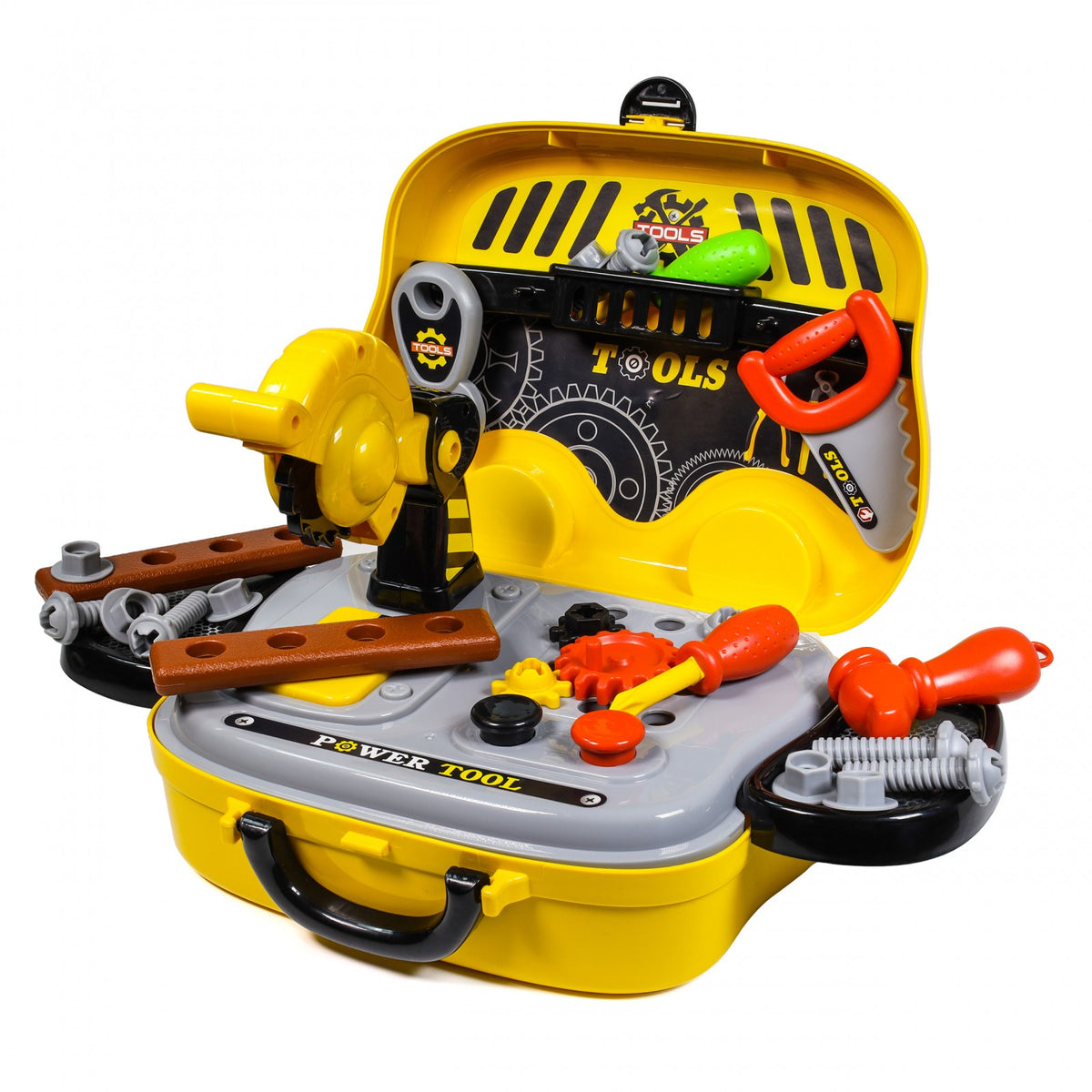 Kidplokio construction toy tool box playset with parts displayed, designed for boys ages 3 and up.