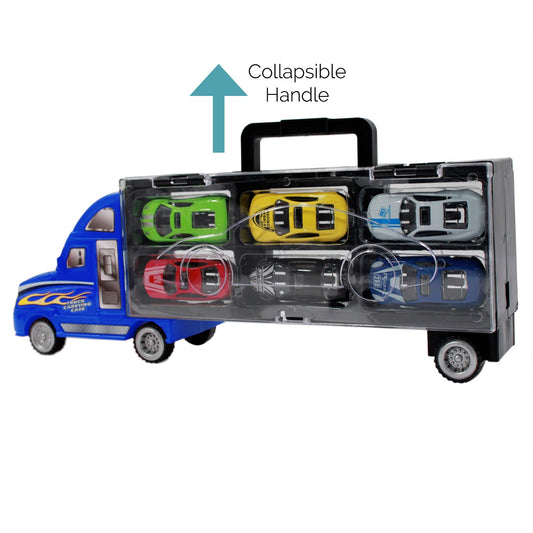 Semi Truck Transporter Trailer Race Car Auto Hauler Carrier Play Set - Blue, view 2