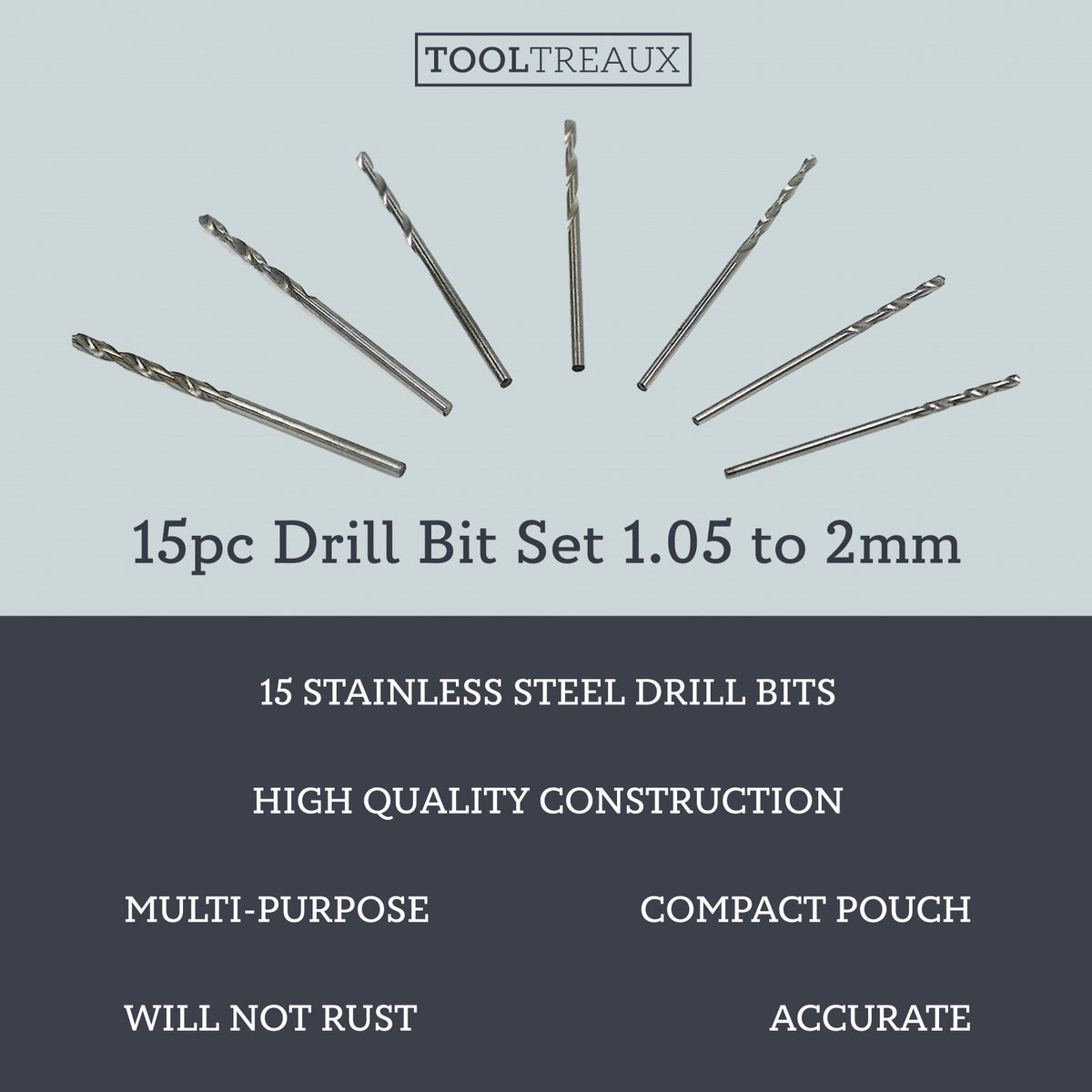 Tooltreaux High Speed Stainless Steel Drill Bits Set 1.05 to 2mm 15 Pieces, view 3