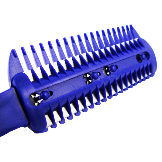 Set of four unisex razor combs for hair thinning and trimming, each with extra blades