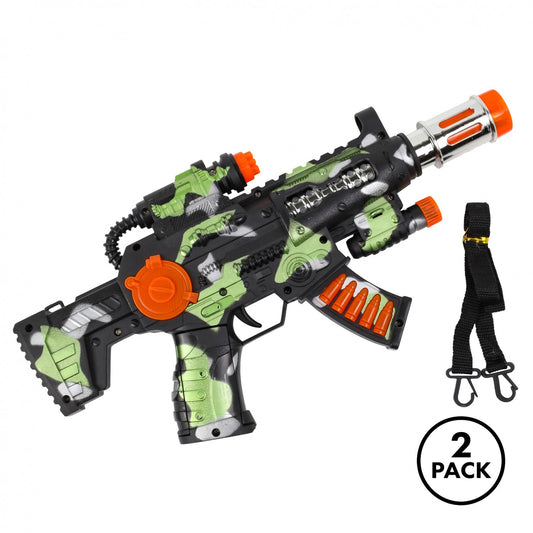 Two Kidplokio camo rescue mission toy blasters with lights and sound features