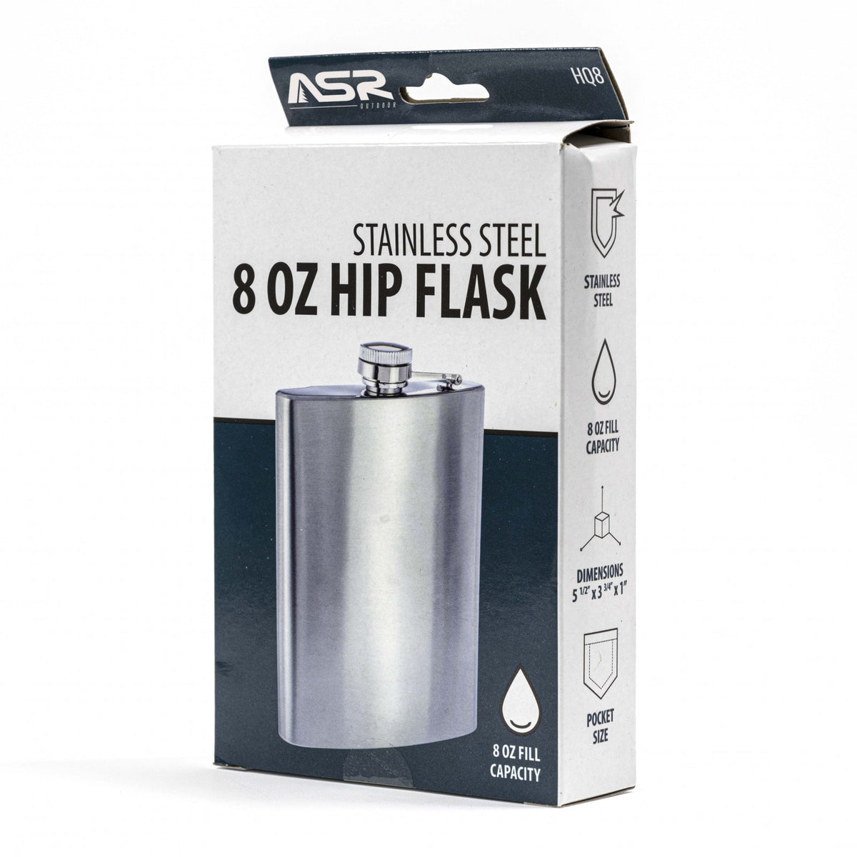 Chrome Stainless Steel Premium Portable Hip Flask 8oz, view 12