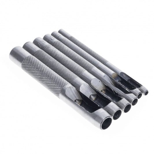 Six-piece carbon steel punch set for leather working and crafts